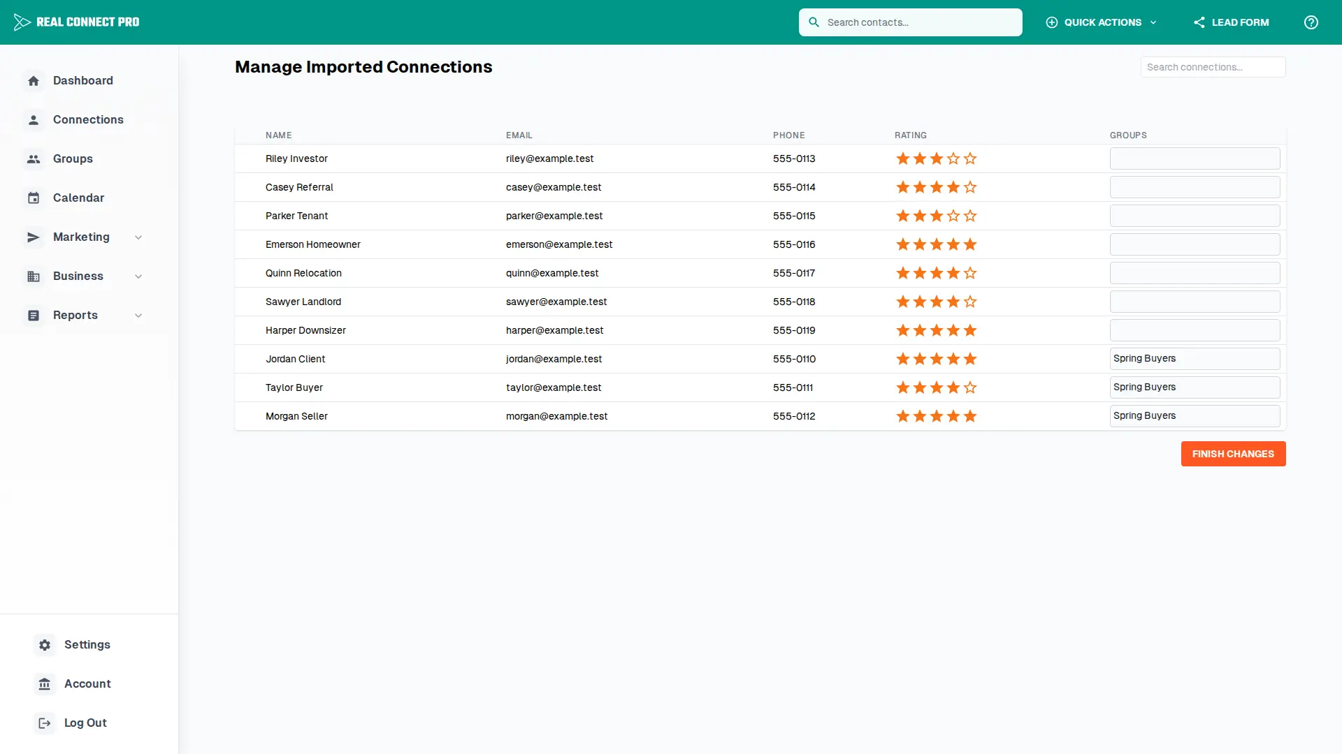 Batch management page for reviewing newly imported connections.