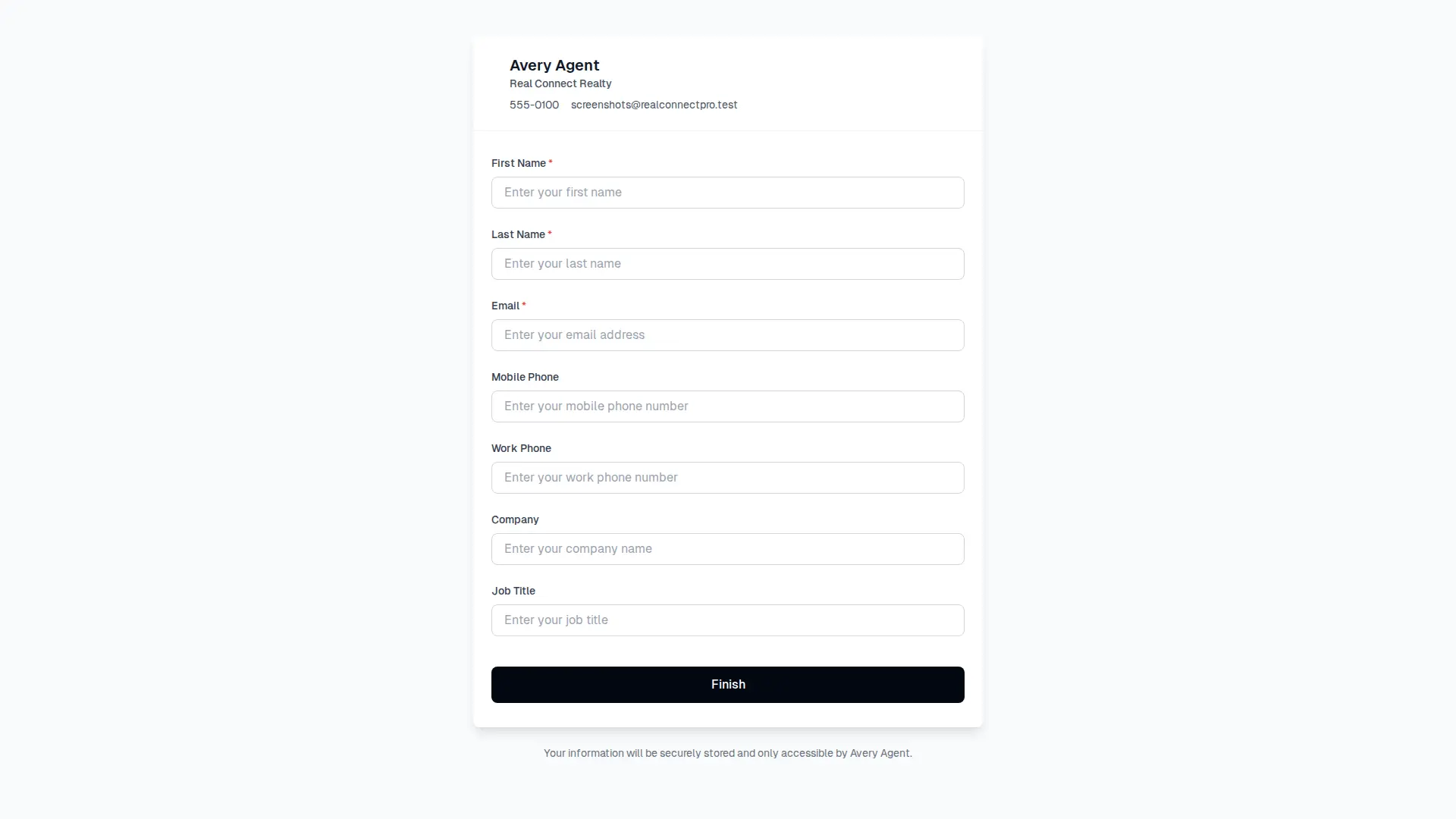 Public lead form for capturing new connection information.